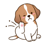 後ろ足で掻いてかゆがっている犬