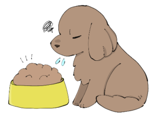 フードを食べるのを嫌がる犬のイラスト