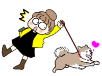 引っ張る習慣がついてしまった犬のイラスト