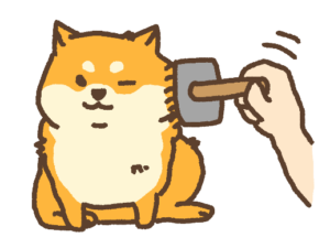 スリッカーブラシでケアをしている犬のイラスト