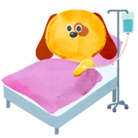 点滴をして安静にしている犬のイラスト