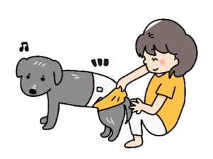 オムツをした犬の介護風景イメージイラスト
