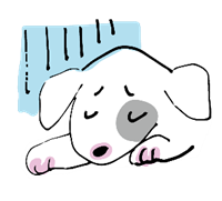 誤飲で中毒に陥り、調子が悪そうな犬のイラスト